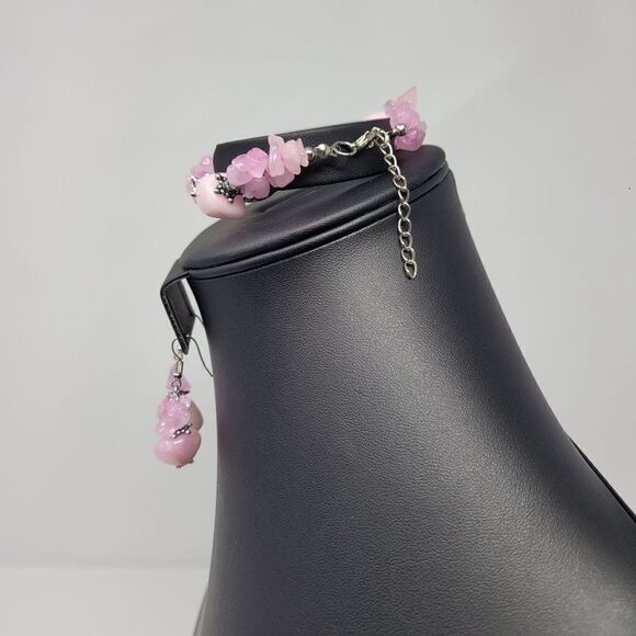 Natural Gem 2pc Set Pink Quartz Drop Earrings Pierced Bracelet Love Healing Gift - Picture 15 of 16